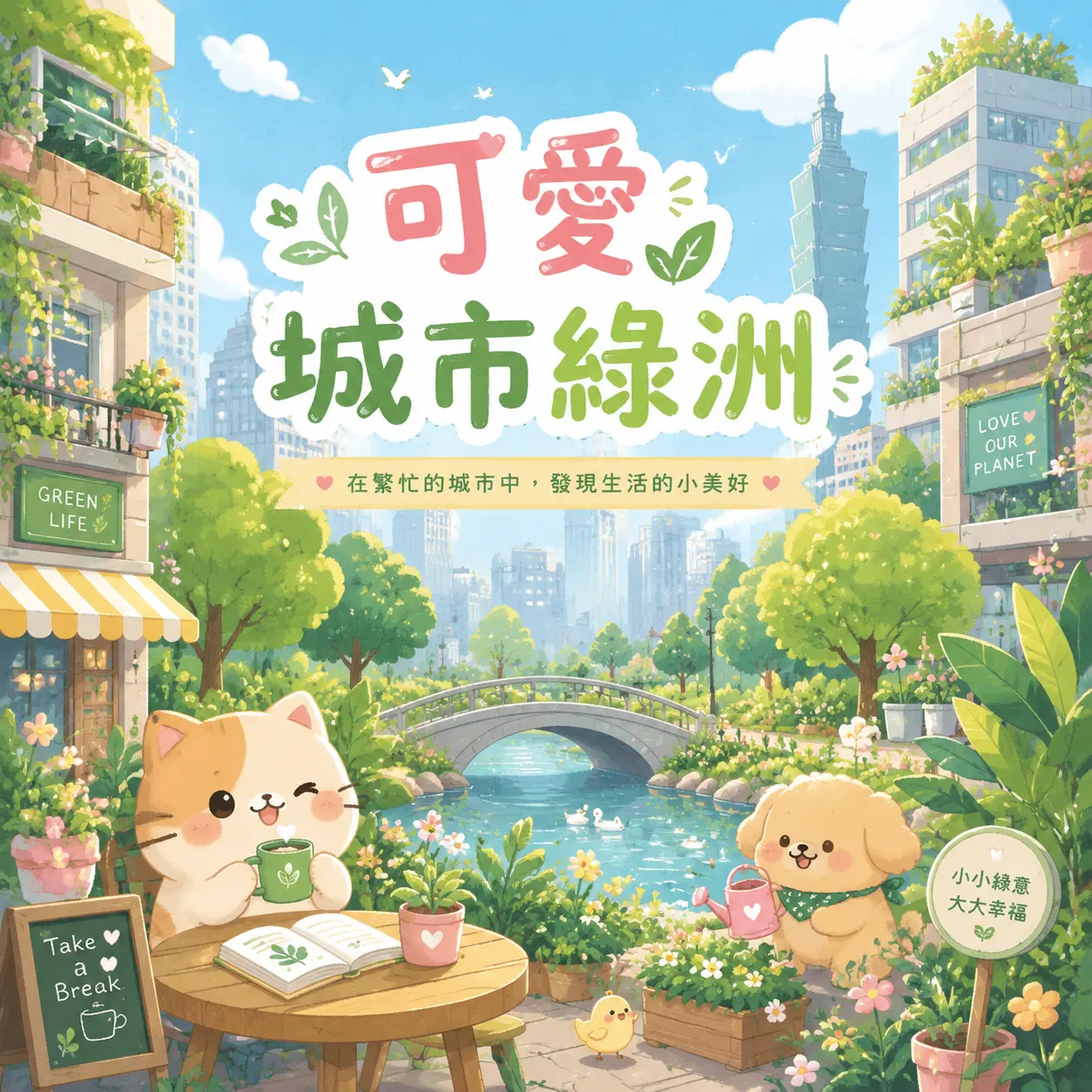 可愛城市綠洲封面：溫柔清新帶點童趣的綠意小世界